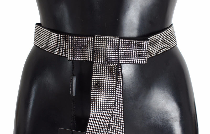 Ceinture à nouer en soie noire, ornée de cristaux transparents, Dolce & Gabbana