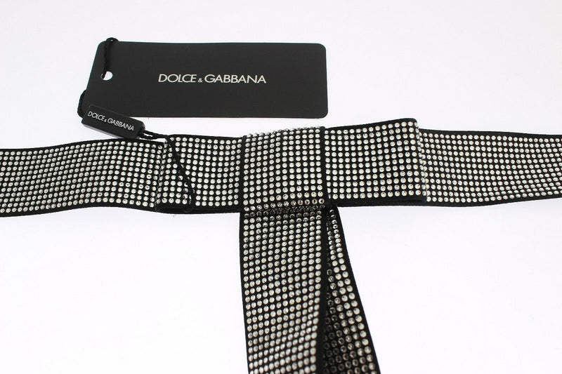 Ceinture à nouer en soie noire, ornée de cristaux transparents, Dolce & Gabbana