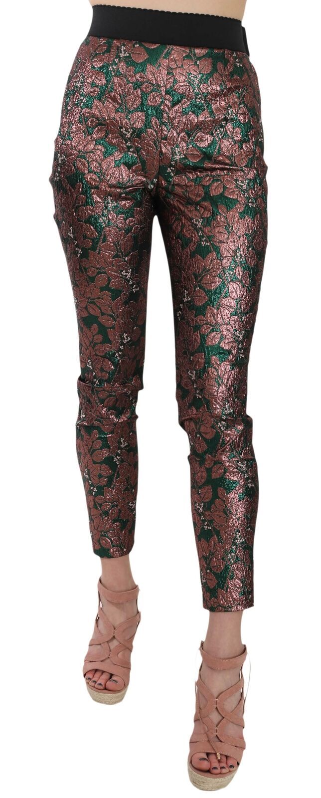 Pantaloni cropped in jacquard broccato iridescente multicolore Dolce & Gabbana