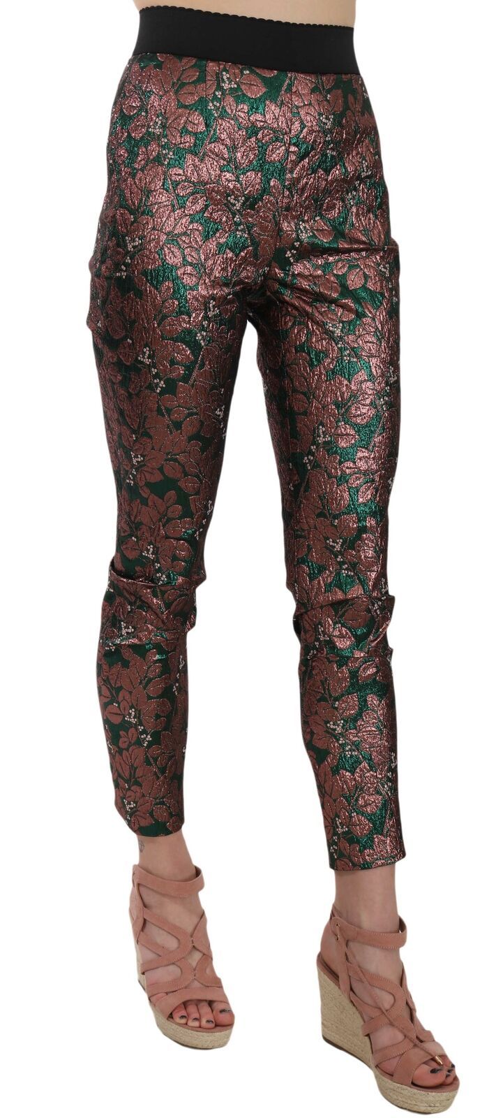 Pantaloni cropped in jacquard broccato iridescente multicolore Dolce & Gabbana