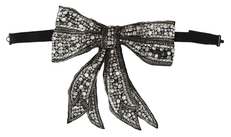 Colar de passarela prateado com cristais, contas e lantejoulas, com gravata-borboleta Dolce & Gabbana