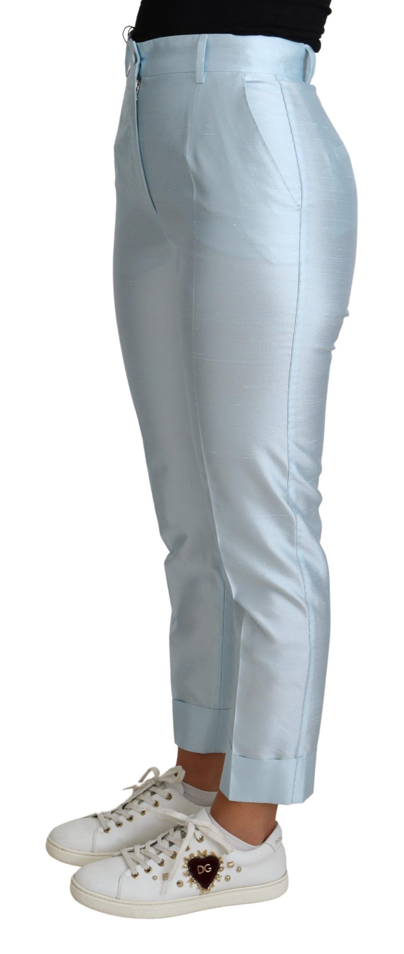 Pantalones tobilleros de seda con pernera cónica Light Blue de Dolce & Gabbana