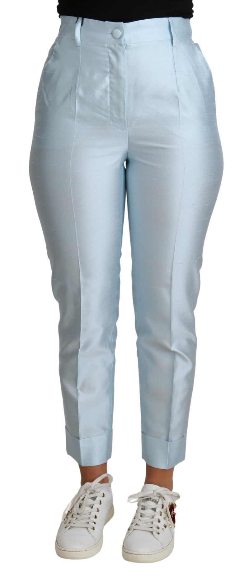 Pantaloni cropped affusolati in seta Light Blue di Dolce & Gabbana
