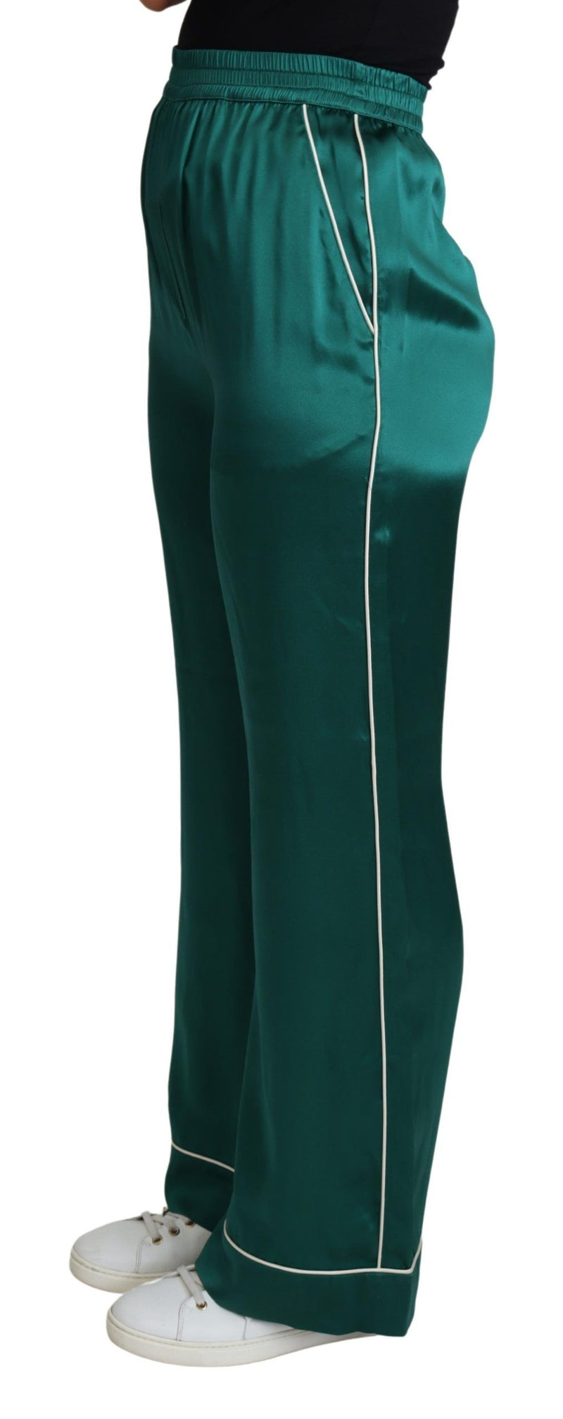 Pantalon de pyjama taille haute en soie vert Dolce & Gabbana