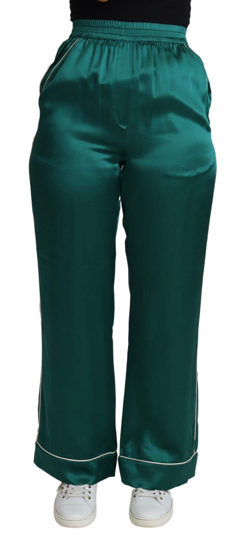 Pantalon de pyjama taille haute en soie vert Dolce & Gabbana