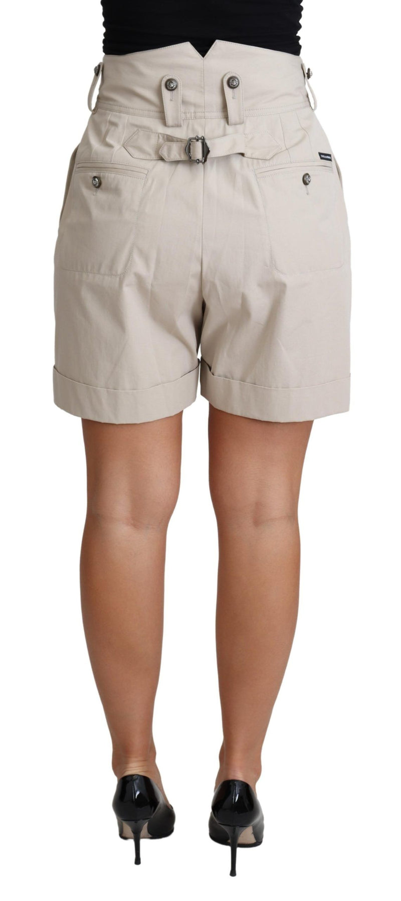 Pantaloncini casual beige in cotone plissettato a vita alta Dolce & Gabbana