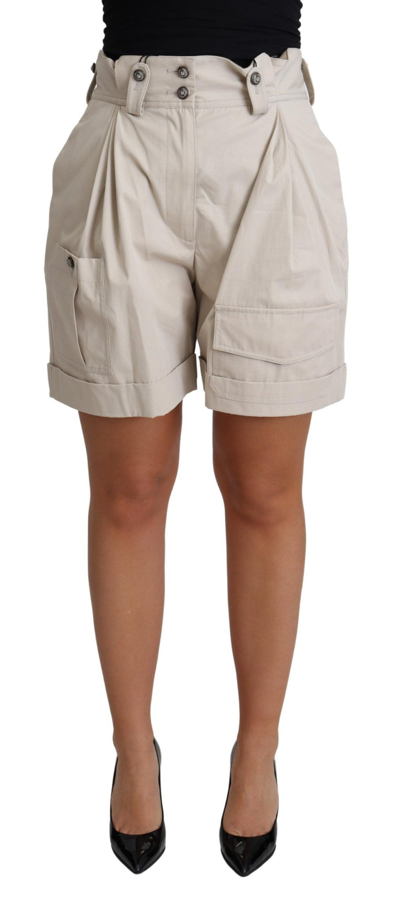 Pantaloncini casual beige in cotone plissettato a vita alta Dolce & Gabbana
