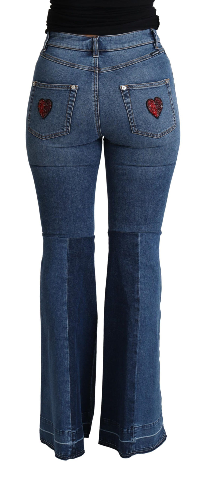 Calça azul Dolce & Gabbana, corte boot cut, de algodão stretch, com patch Amore