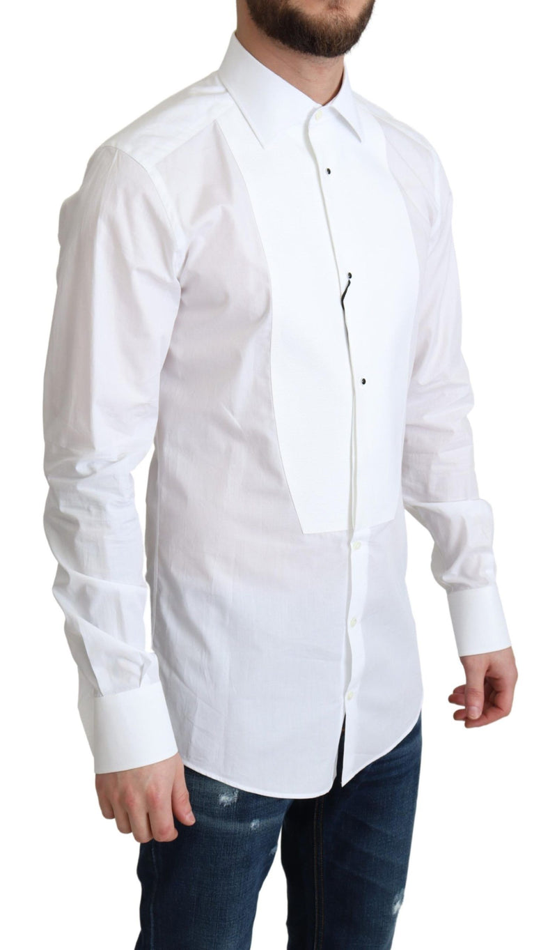 Camicia formale bianca da uomo in popeline di cotone con pettorina Dolce & Gabbana