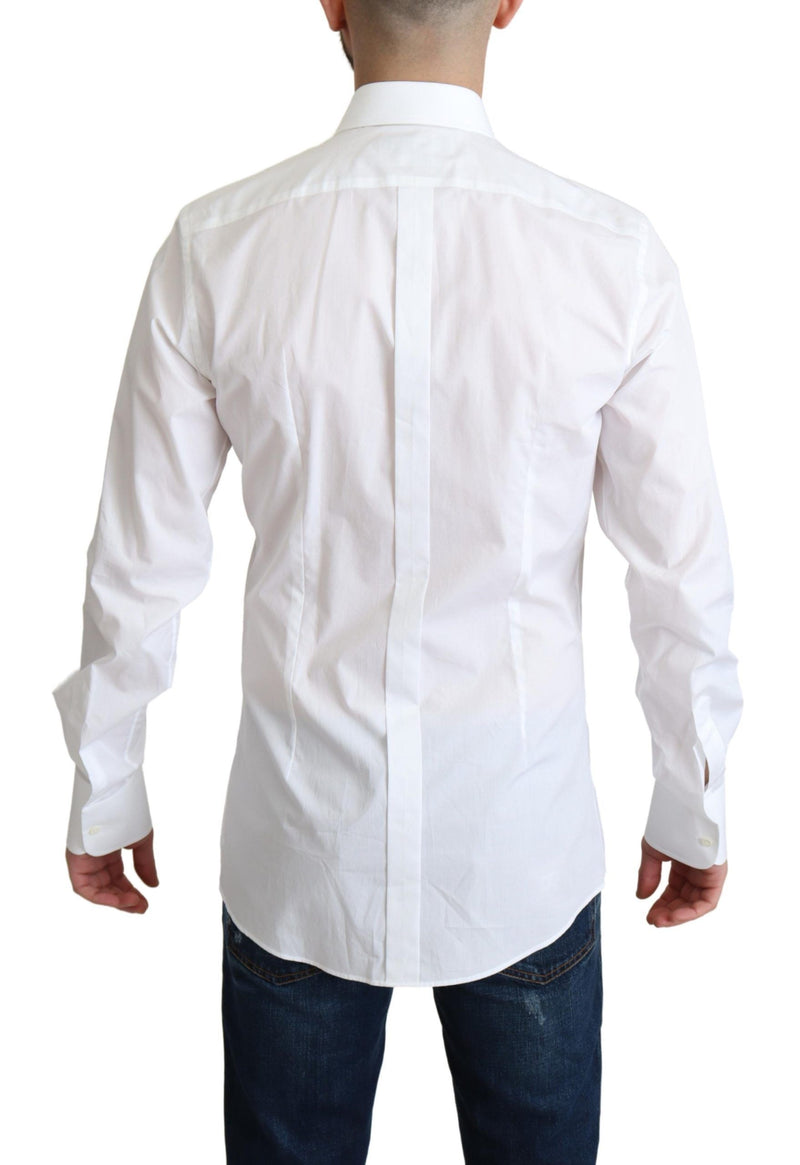 Camicia formale bianca da uomo in popeline di cotone con pettorina Dolce & Gabbana
