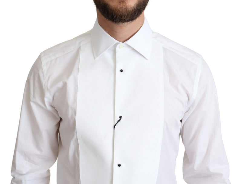 Camicia formale bianca da uomo in popeline di cotone con pettorina Dolce & Gabbana