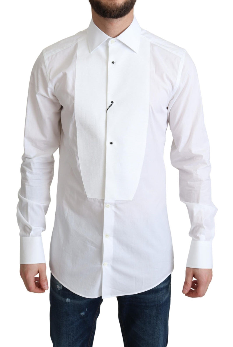 Camicia formale bianca da uomo in popeline di cotone con pettorina Dolce & Gabbana
