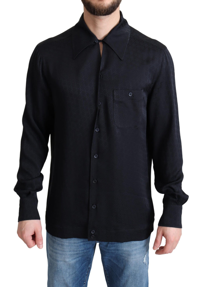 Camisa informal negra de seda jacquard con botones de Dolce & Gabbana