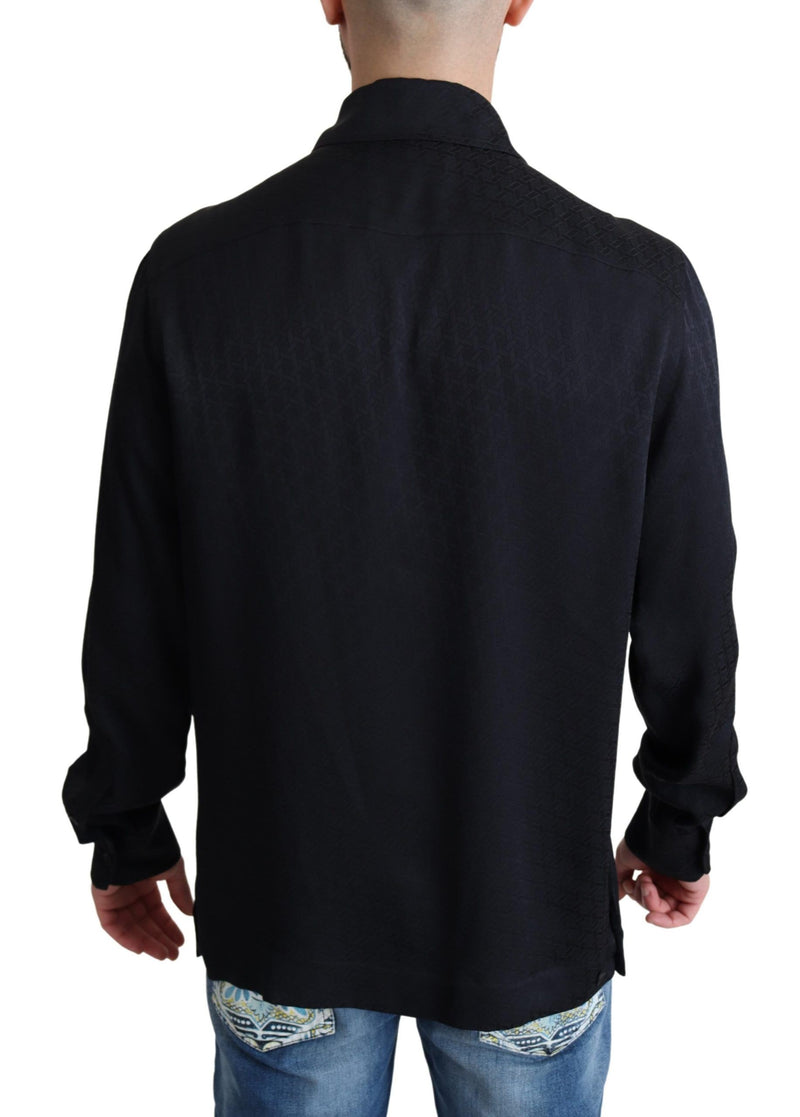 Camisa informal negra de seda jacquard con botones de Dolce & Gabbana
