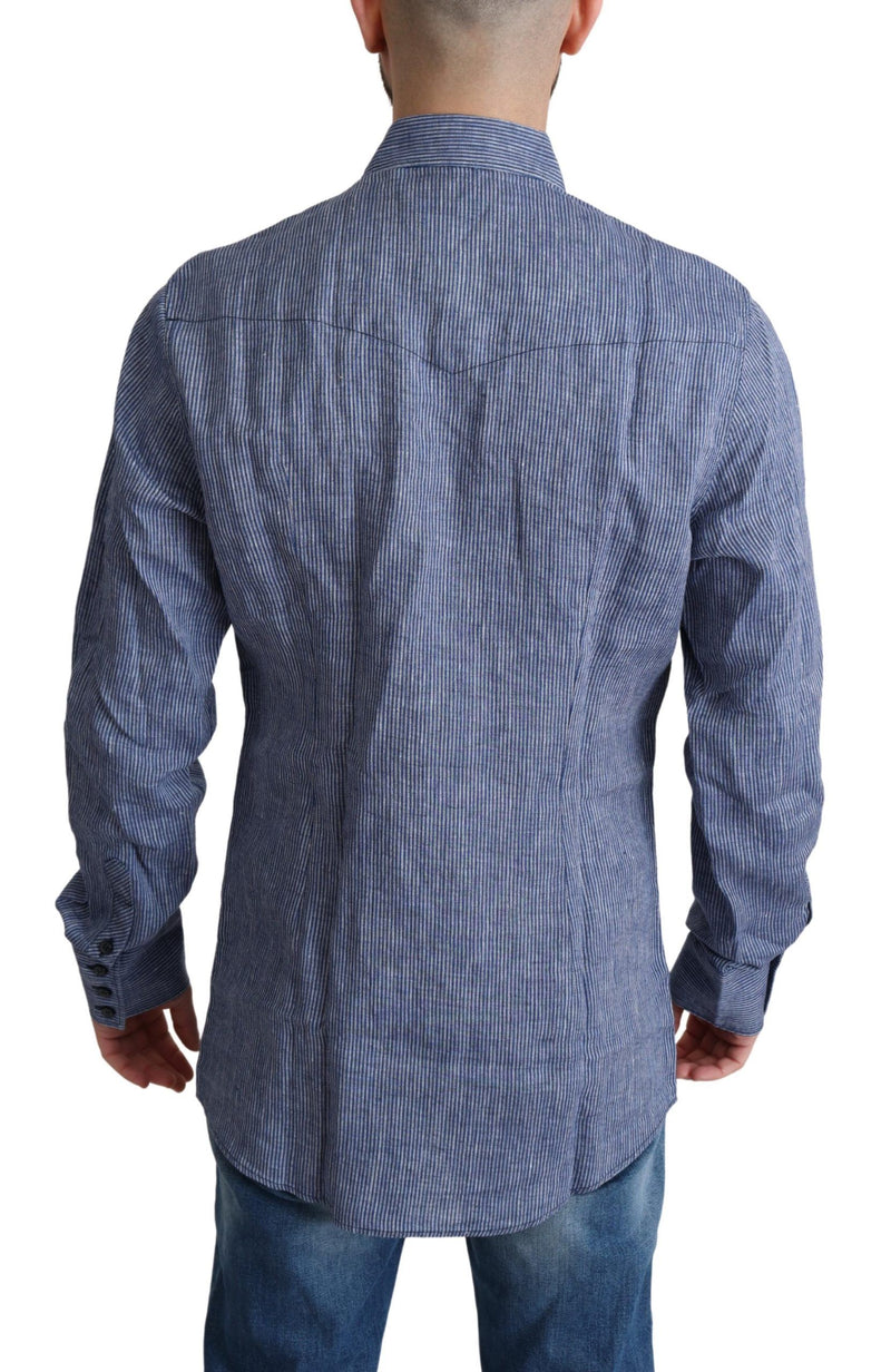 Camicia casual da uomo blu a righe con bottoni Dolce & Gabbana