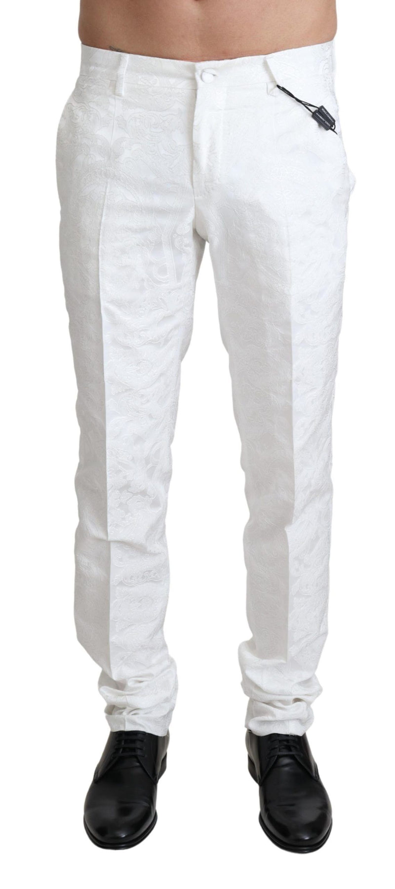 Calça social branca Dolce & Gabbana de brocado jacquard