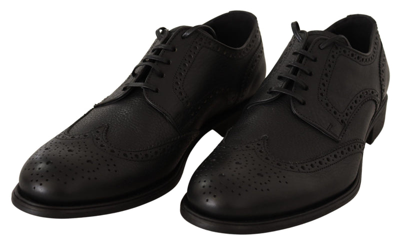 Chaussures habillées Oxford noires en cuir à bout fleuri Dolce & Gabbana