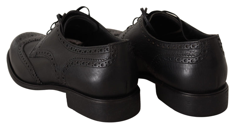 Chaussures habillées Oxford noires en cuir à bout fleuri Dolce & Gabbana