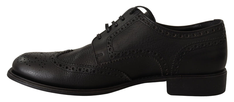 Chaussures habillées Oxford noires en cuir à bout fleuri Dolce & Gabbana