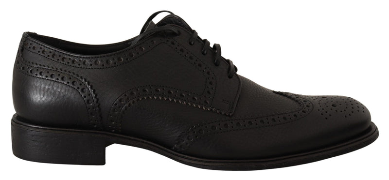Chaussures habillées Oxford noires en cuir à bout fleuri Dolce & Gabbana