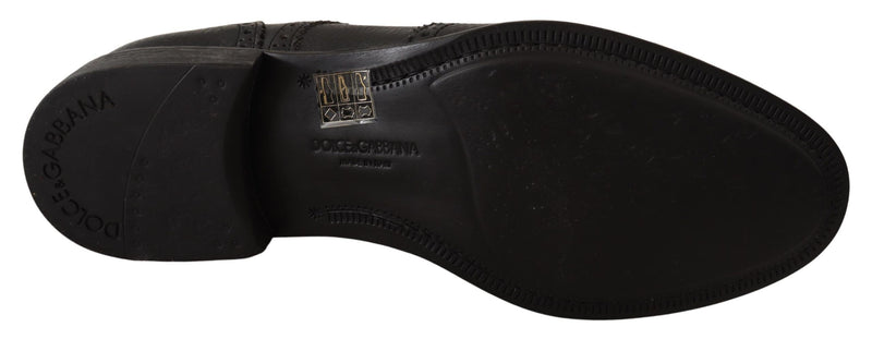 Chaussures habillées Oxford noires en cuir à bout fleuri Dolce & Gabbana