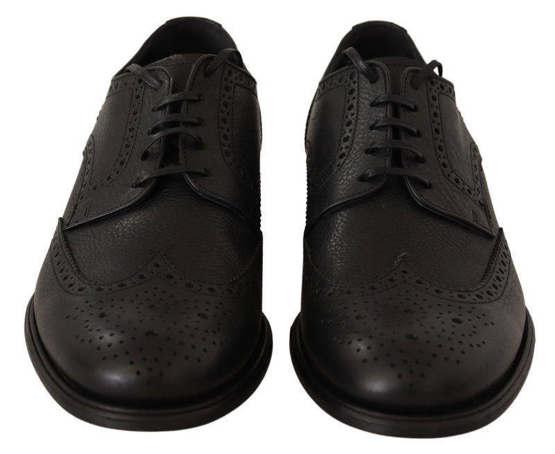 Chaussures habillées Oxford noires en cuir à bout fleuri Dolce & Gabbana