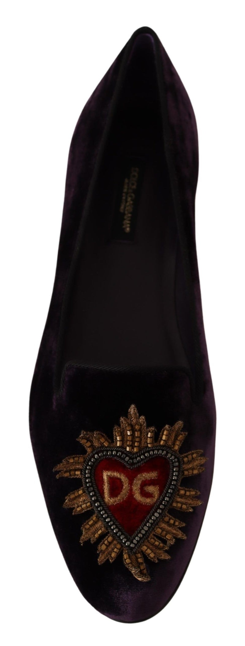 Mocasines planos de terciopelo morado con corazón DG de Dolce & Gabbana