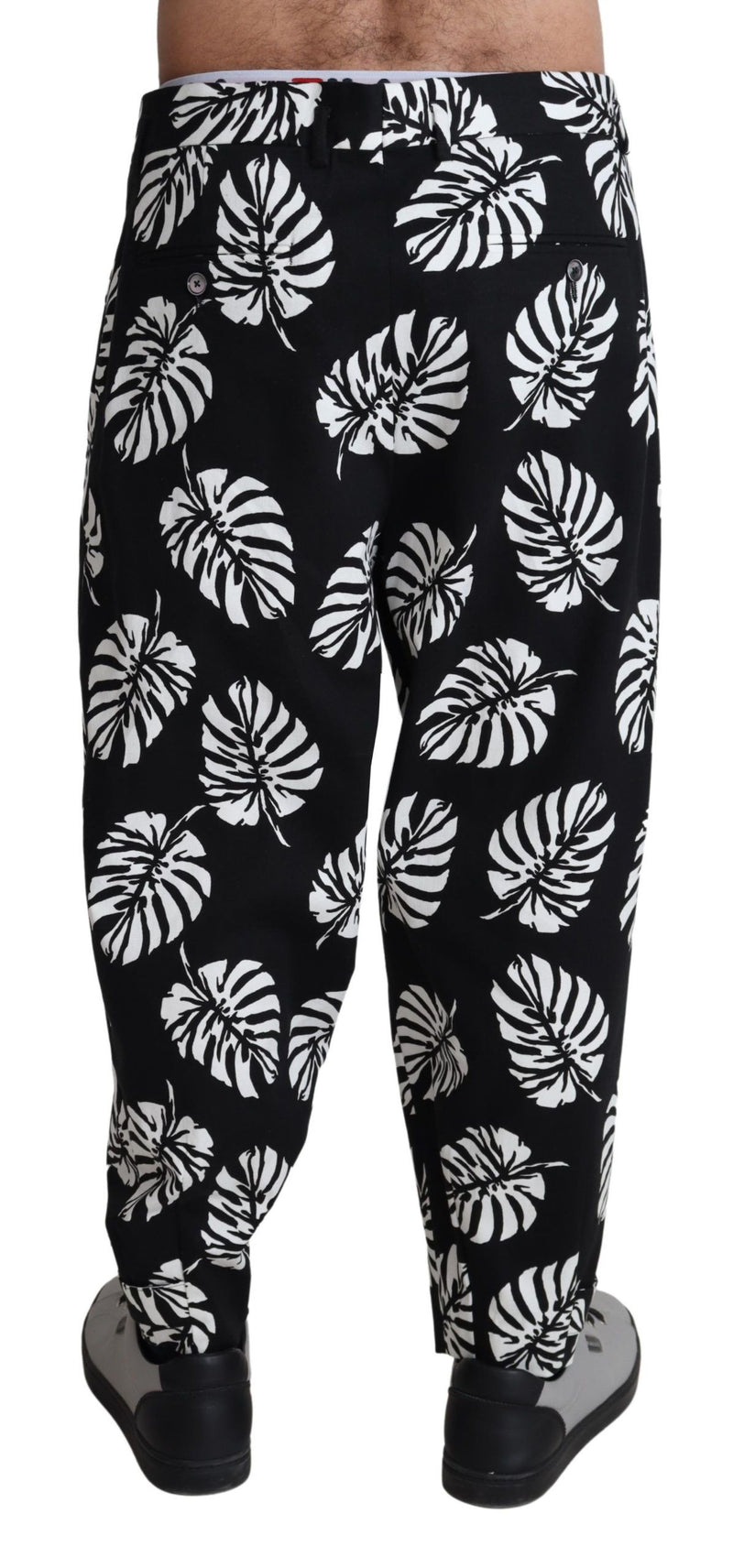 Dolce & Gabbana Black Leaf Cotton Stretch Trouser Pants Pants