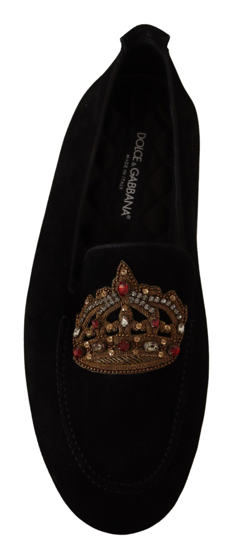 Mocasines de cuero negro con cristales y corona dorada de Dolce & Gabbana