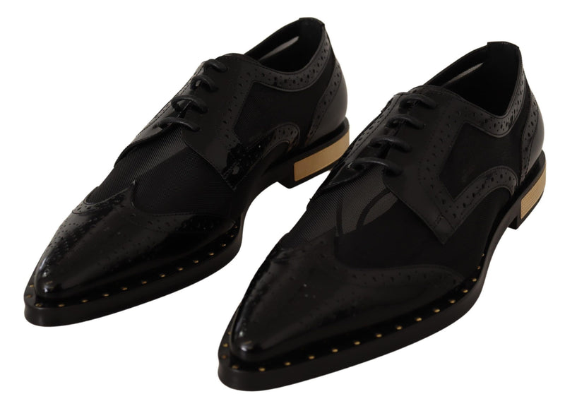 Zapatos brogue de cuero negro con puntera alada calada de Dolce & Gabbana