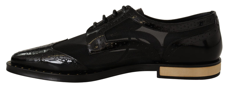 Zapatos brogue de cuero negro con puntera alada calada de Dolce & Gabbana
