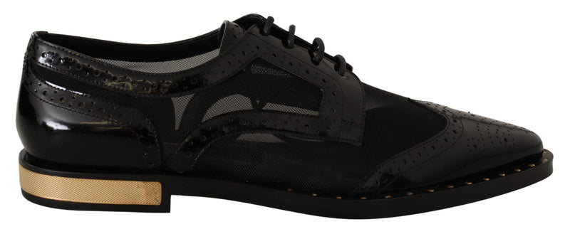 Zapatos brogue de cuero negro con puntera alada calada de Dolce & Gabbana