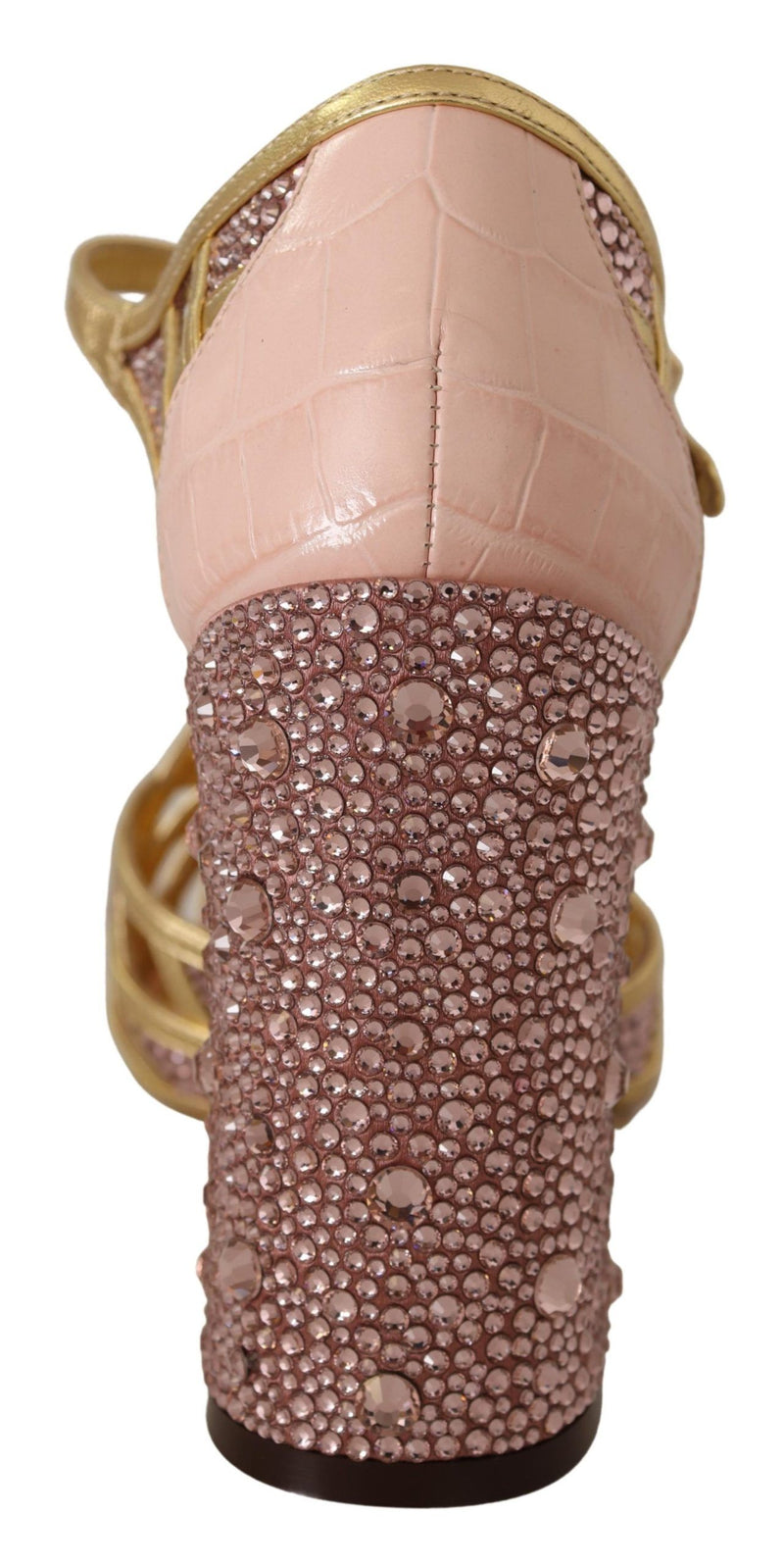 Zapatos de tacón tipo T de cuero rosa dorado con cristales de Dolce & Gabbana