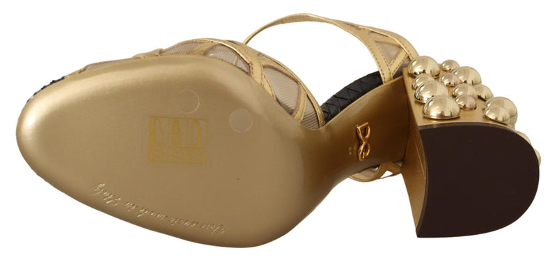 Zapatos de cuero negro y dorado con tachuelas y correas al tobillo de Dolce & Gabbana