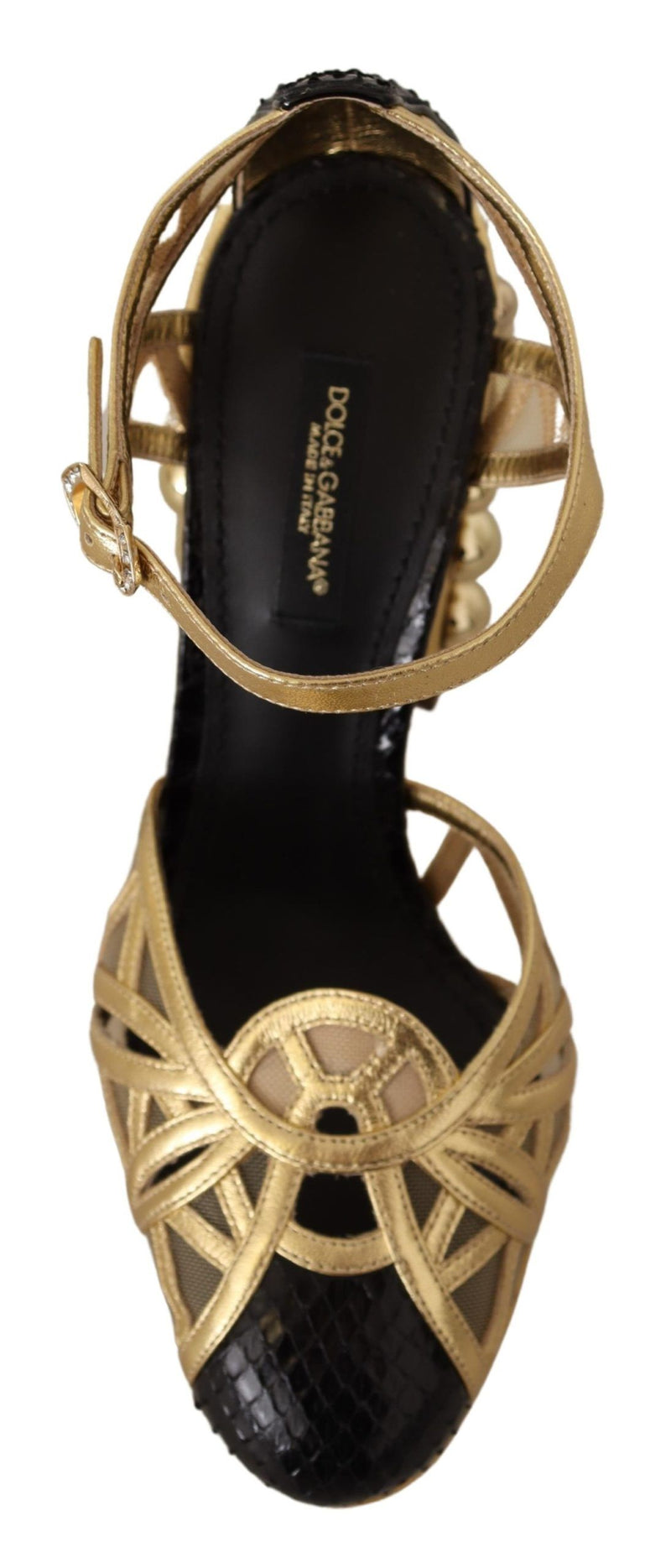 Zapatos de cuero negro y dorado con tachuelas y correas al tobillo de Dolce & Gabbana