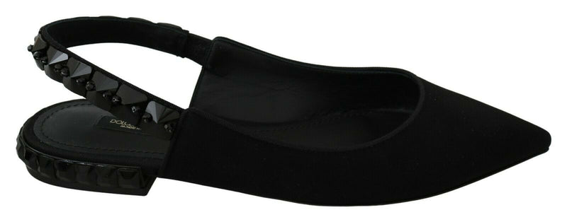 Scarpe slingback in charmeuse nera con tacco basso Dolce & Gabbana