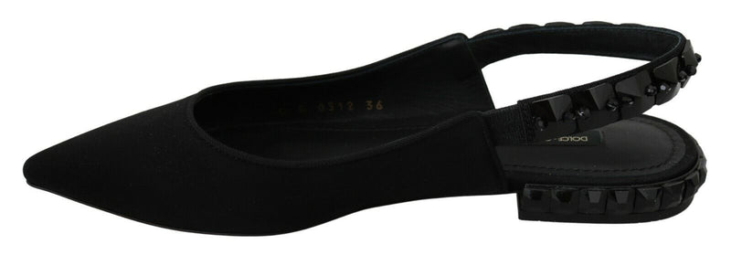 Scarpe slingback in charmeuse nera con tacco basso Dolce & Gabbana