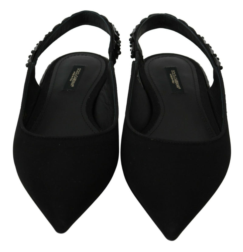 Scarpe slingback in charmeuse nera con tacco basso Dolce & Gabbana
