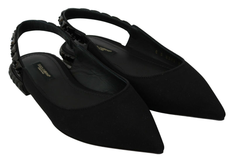 Scarpe slingback in charmeuse nera con tacco basso Dolce & Gabbana