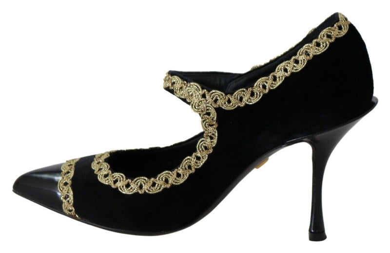 Escarpins Mary Jane en velours noir orné Dolce & Gabbana