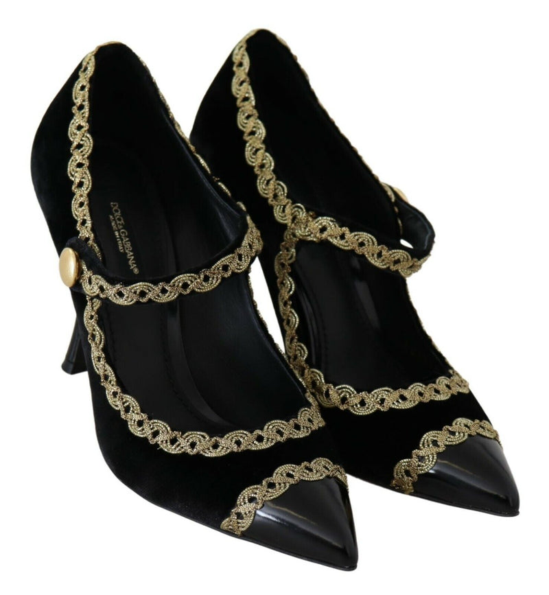 Escarpins Mary Jane en velours noir orné Dolce & Gabbana