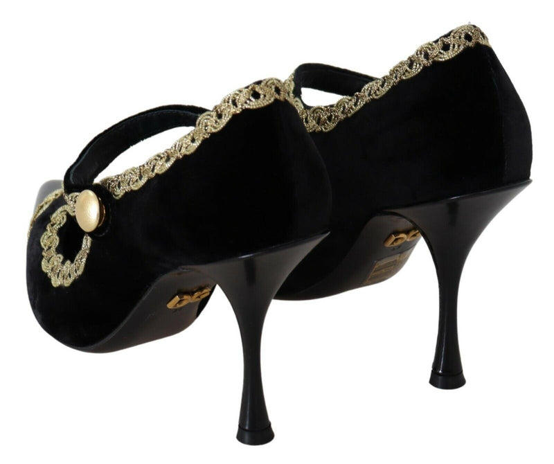 Escarpins Mary Jane en velours noir orné Dolce & Gabbana