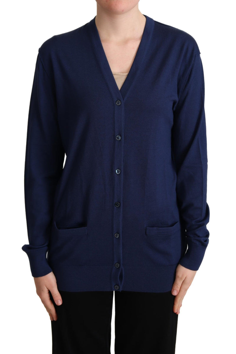 Cardigan blu in lana vergine con bottoni Dolce & Gabbana