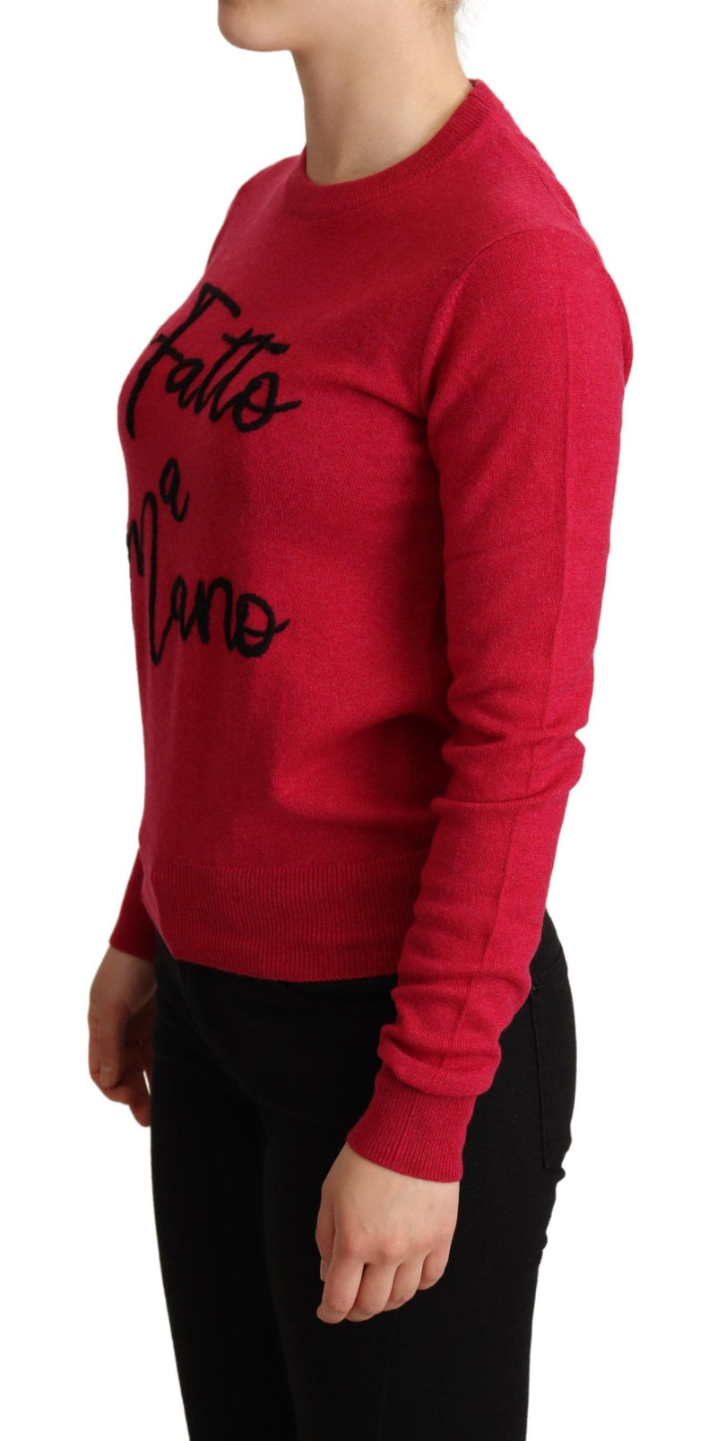 Pullover in cashmere e lana rosa con ricami Dolce & Gabbana