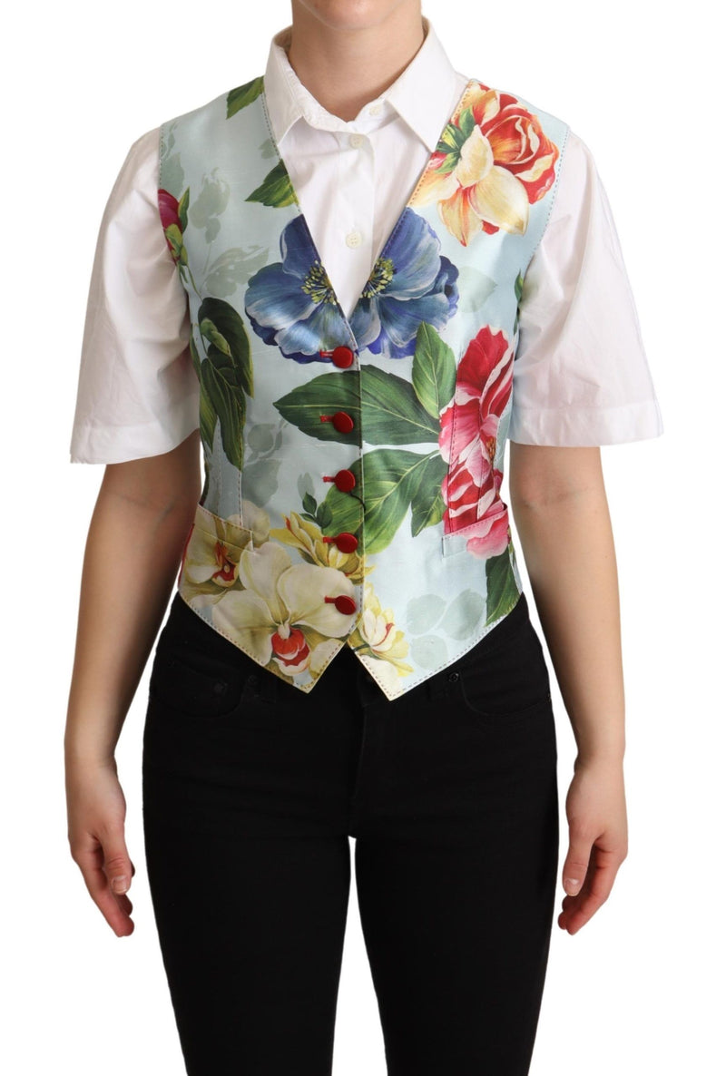 Gilet in seta verde menta con motivo floreale Dolce & Gabbana
