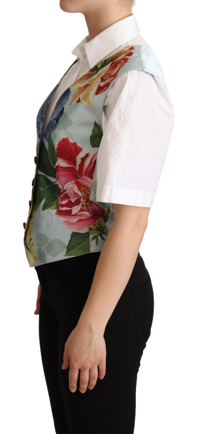 Gilet in seta verde menta con motivo floreale Dolce & Gabbana