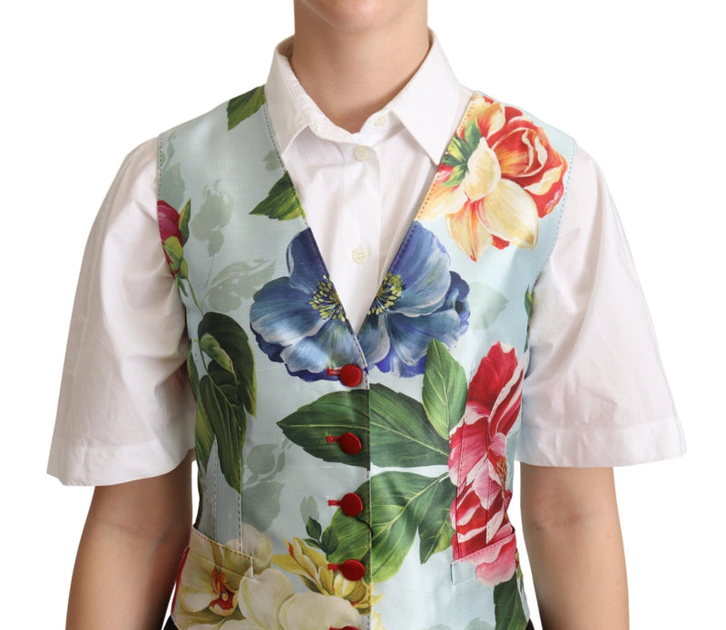 Gilet in seta verde menta con motivo floreale Dolce & Gabbana