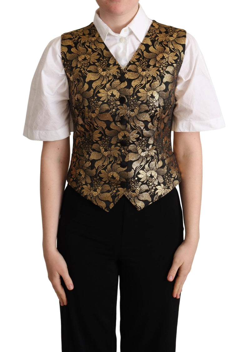 Chaleco de seda de jacquard negro y dorado Dolce & Gabbana