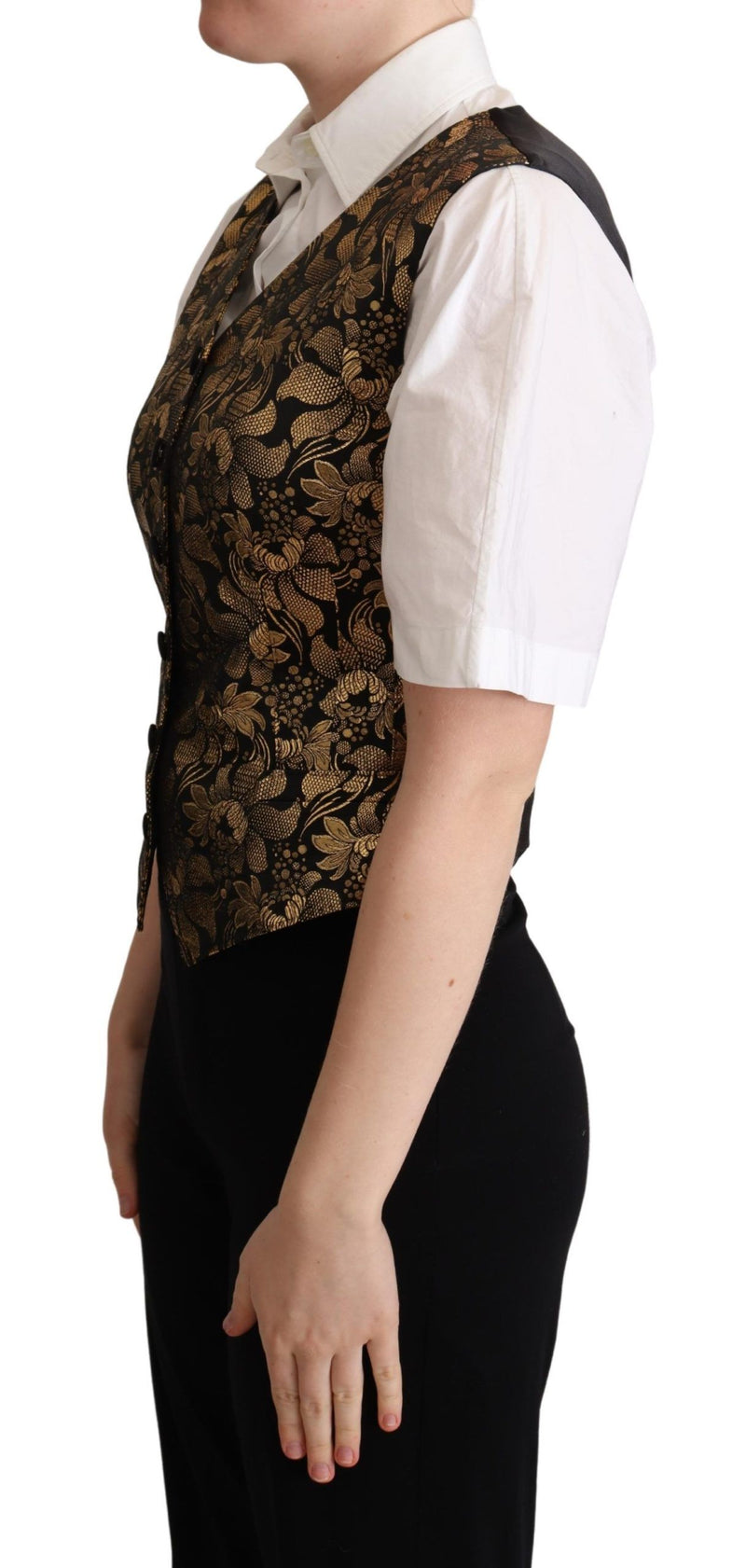 Chaleco de seda de jacquard negro y dorado Dolce & Gabbana