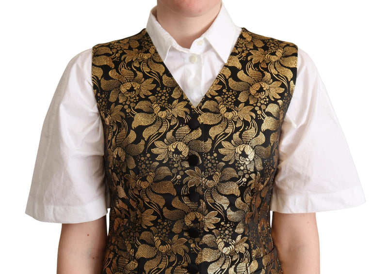 Chaleco de seda de jacquard negro y dorado Dolce & Gabbana